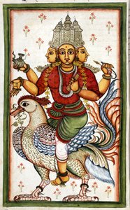Die hinduistische Gottheit Brahma. Seite aus dem Manuskript (ms.8300) „Geschichte von Mogol“ (Moghul oder Moghol) von Stefano Nivibus Cardeira. 18. Jahrhundert. Biblioteca Marciana, Venedig