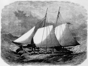 Der Nonpareil: Amerikanisches Rettungsboot, aus Gummi gebaut, das den Atlantik überquerte, ein Modell, das auf dem Marsfeld ausgestellt wurde von Unknown artist