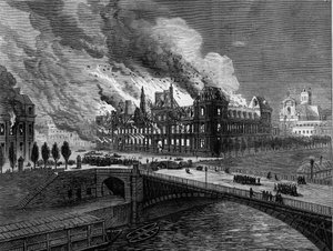 Die Pariser Kommune 1871. Brand des Rathauses am 24. Mai
