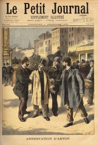 Die Verhaftung von Emile Arton (1859-1905), einem korrupten Makler im Panama-Skandal, der mehrere Jahre auf der Flucht war. Gravur in „Le petit journal“ 1/12/1895. Selvas Sammlung. von Unknown artist