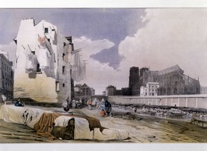Die Ufer der Seine und Notre Dame de Paris - Lithografie von Unknown artist