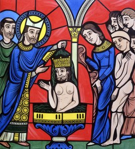 Die Taufe Christi. Hochschule ähnelt einem Glasfenster der Kathedrale von Le Mans. Nachzeichnung des 19. Jahrhunderts von Unknown artist