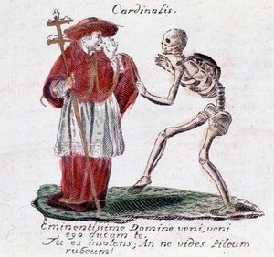 Der Totentanz, der Kardinal und ein Skelett (Druck) von Unknown artist