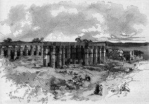 Die Ausgrabungen von Luxor in Ägypten, geleitet von Gaston Maspero (1846-1916), französischer Ägyptologe. Gravur in „Die illustrierte Welt“ 1885 von Unknown artist