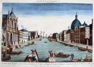 Der große Kanal von Venedig. Rechts: das Kloster Santa Claire und die Kirche der Karmeliten. Links: Kirche von St. Simon und St. Jude.