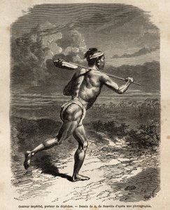 Der kaiserliche Läufer, der die Depeschen des Mikado trägt. Gravur zur Illustration der Reise nach Japan, in den Jahren 1863-1864, von Aime Humbert, Minister der Schweizerischen Eidgenossenschaft, in „Le tour du monde, nouveau journal des voyages“ veröffen