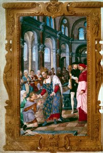 Der König berührt, Gott hört dich. König Heinrich II. (1519-1559), Thaumaturg, heilt Kranke in der Abtei von Saint Marcoul nach der Krönungszeremonie in Reims. Miniatur aus 