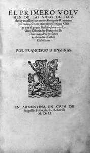 Das Leben berühmter Männer. Frontispiz des Buches von Plutarch di Cheronee, auch „Parallele Leben“ genannt. Argentinische Ausgabe