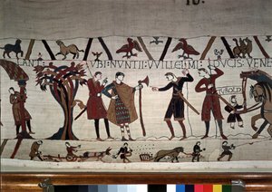 Die Boten von Herzog Wilhelm (1027 - 1087) kommen zu Guy de Ponthieu - Bayeux-Tapete, bekannt als Stickerei der Königin Mathilde