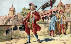 Das Handwerk des Perückenhändlers im Jahr 1750. von Unknown artist