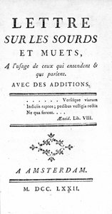 Titelseite von „Brief über die Tauben und Stummen für den Gebrauch der Hörenden und Sprechenden“ von Denis Diderot
