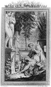 Titus Lucretius Carus (Lukrez) römischer Philosoph und Dichter in „De Rerum natura“, Gravur aus dem 18. Jahrhundert.