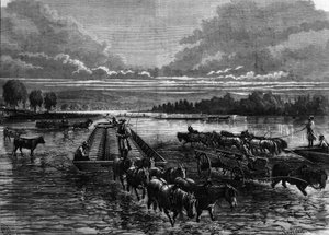 Transport von Ölfässern nach Oil Creek, Pennsylvania, USA