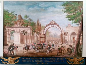 Triumphaler Einzug von Agustin Iturbide, erster Kaiser des unabhängigen Mexiko, in Mexiko-Stadt 7.09.1821