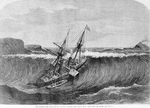 Tsunami 1867. Das Erdbeben in Saint Thomas verursachte die großen Wellen, die 1867 das Linienschiff „La Plata“ trafen von Unknown artist