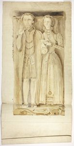 Tudor-Grabplatte mit Abbildungen von Mann und Frau von Unknown artist