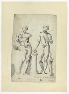 Zwei Skulpturen: Antinous in den Vatikanischen Gärten und Nisaus Bacchus im Farnese-Palast