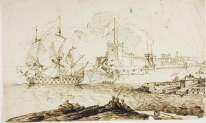 Ansicht des Hafens einer befestigten Stadt von Unknown artist