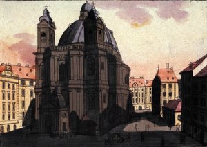 Ansicht des Petersplatzes und der Kirche in Wien, Österreich, Gravur von 1820