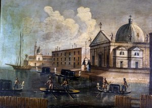 Blick auf die Lagune von Venedig und Gondeln. Anonym. 18. Jahrhundert.