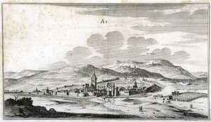 Ansicht der Stadt Ay. Gravur aus dem späten 18. Jahrhundert von Unknown artist