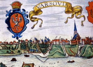 Ansicht der Stadt Warschau mit dem Stadtwappen. 1780.