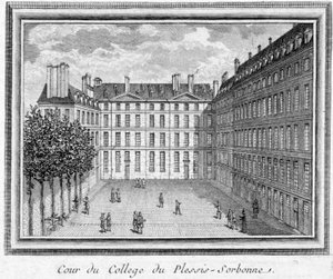 Ansicht des Hofes des Collège de Plessis Sorbonne (Paris), gegründet 1323 von Geoffroy du Plessis Balisson, genutzt 1848 und 1849 von der ENA. Gravur im Musée Carnavalet aufbewahrt von Unknown artist
