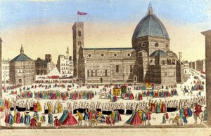 Ansicht der großen Kathedrale von Florenz (Duomo Santa Maria del Fiore) realisiert von Filippo Brunelleschi, am Tag der Prozession des Heiligen Gottes. Um 1790 von Unknown artist