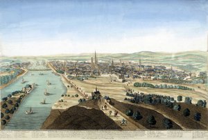 Ansicht des Hafens und der Stadt Rouen; Gravur des 18. Jahrhunderts von Unknown artist