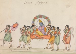 Vishnu reitet auf einer Sänfte, die aus weiblichen Begleitern besteht von Unknown artist
