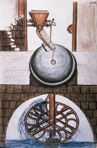 Wassermühle, aus dem Buch "Trujillo del Peru" oder "Códice Martínez Compañón", von Baltazar Martinez Compañón y Bujanda, Bischof von Trujillo (1782-1785)