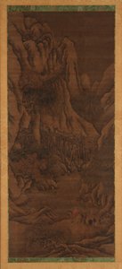 Winterlandschaft: Hügel und Fluss; Figuren von reisenden Reitern von Unknown artist