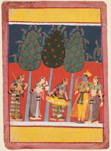 Frauen spielen Musik für Radha und Krishna: Chitrini Nayika, aus einem Rasikapriya
