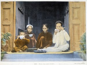 Mahlzeit einer annamitischen Familie, um 1895, „Rund um die Welt“, späte 19. Jahrhundert
