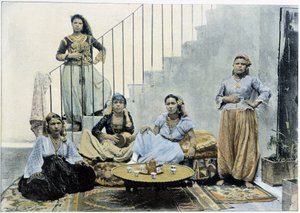 Maurische Frauen aus Algier beim Teetrinken - Autochrom, Ende des 19. Jahrhunderts von Unknown photographer