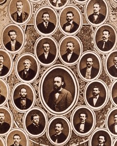 Porträts von Mitgliedern des Prager Provisorischen Theaterorchesters, mit Antonin Dvorak und Bedrich Smetana
