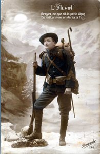 Erster Weltkrieg Postkarte, Alpenjäger. „Glaubt, was der kleine Alpensoldat sagt, der Militarismus wird ein Ende finden.“