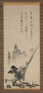 Hängende Schriftrolle, die eine Landschaftsszene darstellt, Edo-Periode, 17. Jahrhundert