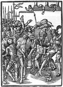 Christus vor Pontius Pilatus. Xylographie von Urs Graf aus dem Jahr 1514. Private Sammlung, Mailand.