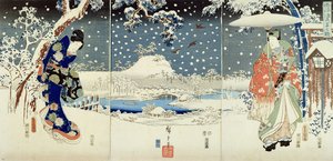 Schneeszene im Garten eines Daimyo