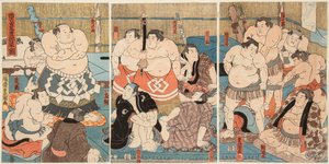 Kampf der Sumo-Ringer Shitaky Beya und Hidenoyama von Utagawa Kunisada