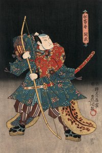 Ukiyo-e-Druck eines Schauspielers, der einen Samurai spielt, von Kunisada