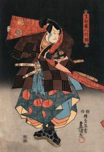 Ukiyo-e-Druck eines Schauspielers, der einen Samurai spielt, von Kunisada