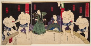 Kampf der Sumo-Ringer Umegatan und Sakaigawa von Utagawa  Kuniaki