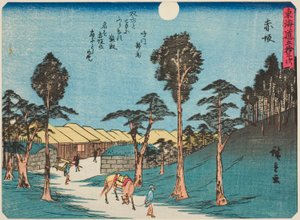 Akasaka, aus der Serie "Dreiundfünfzig Stationen des Tokaido (Tokaido gojusan tsugi)", auch bekannt als der Tokaido mit Gedicht (Kyoka iri Tokaido)