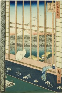 Asakusa-Reisfelder und Torinomachi-Festival, aus der Serie "Hundert berühmte Ansichten von Edo"
