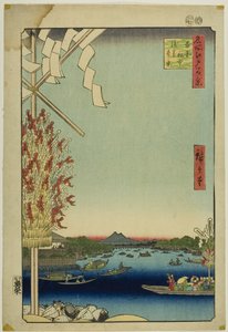 Asakusa-Fluss, Große Uferpromenade, Miyato-Fluss (Asakusagawa Okawabata Miyatogawa), aus der Serie "Hundert berühmte Ansichten von Edo (Meisho Edo hyakkei)" von Utagawa Hiroshige