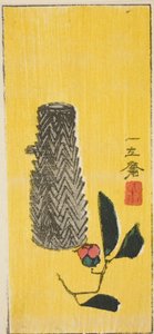 Kamelie und Korb, Abschnitt eines unbetitelten Harimaze-Blattes von Utagawa Hiroshige