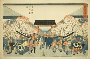 Kirschblütenzeit in Nakanocho in Yoshiwara (Yoshiwara Nakanocho sakura toki), aus der Serie "Berühmte Orte in Edo (Edo meisho)" von Utagawa Hiroshige