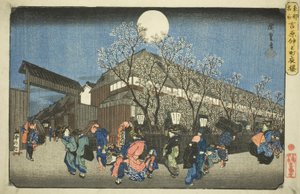 Kirschblüten bei Nacht auf Nakanocho in Yoshiwara (Yoshiwara Nakanocho yozakura), aus der Serie "Berühmte Orte in der östlichen Hauptstadt (Toto meisho)" von Utagawa Hiroshige